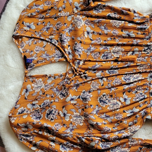 Aeropastle Mustard Yellow Floral Bohemian Hippie Long Sleeve Romper Medium - Picture 2 of 11